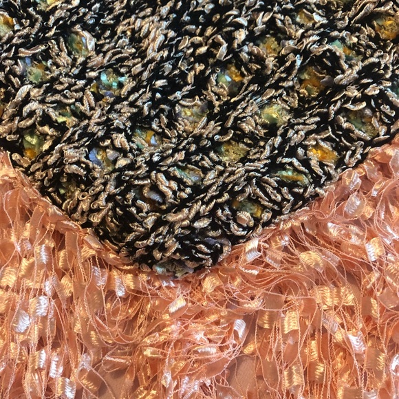 Chenille Poncho with Silky Thread Tassels Border Black/Peach OSFM - Picture 3 of 9